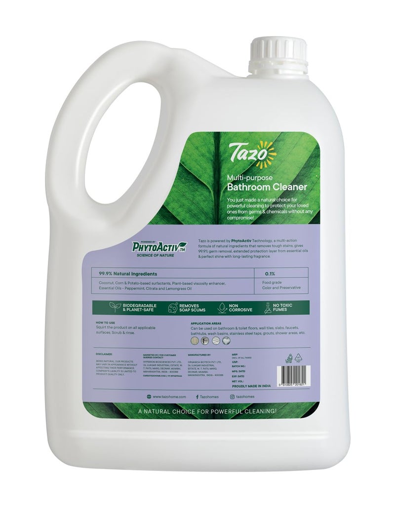 Tazo Multi-purpose Bathroom Cleaner (5 Litre Pack of 1), Biodegradable & Plant Powered Bathroom Disinfectant Liquid, Removes Hard Stains, Grime & Soap Scum, Kills 99.99% Germs, Safe On Skin - Image 4