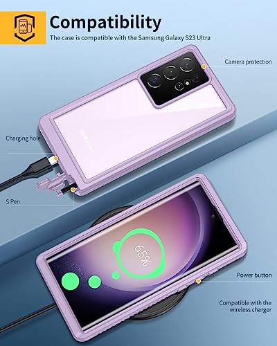 Lanhiem for Samsung Galaxy S23 Ultra Case, IP68 Waterproof Dustproof Case with Built-in Screen Protector, Full Body Protective Phone Cover for Galaxy S23 Ultra 5G 6.8 Inch, Purple - Image 5