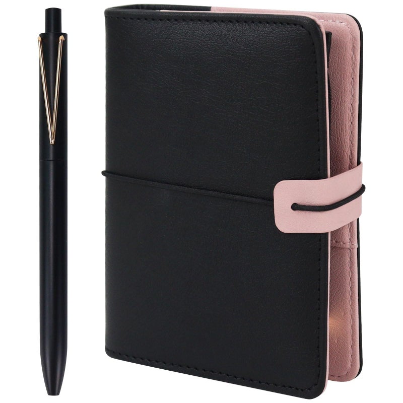 Multibey A7 Refillable 6 Ring PU Leather Binder, Mini Padfolio Binder Notebook Cover for A7 Filler Paper, Loose Leaf Personal Planner Cover with Zip Wallet Bag and Pen, a7 Budget Binder (Black) - Image 1