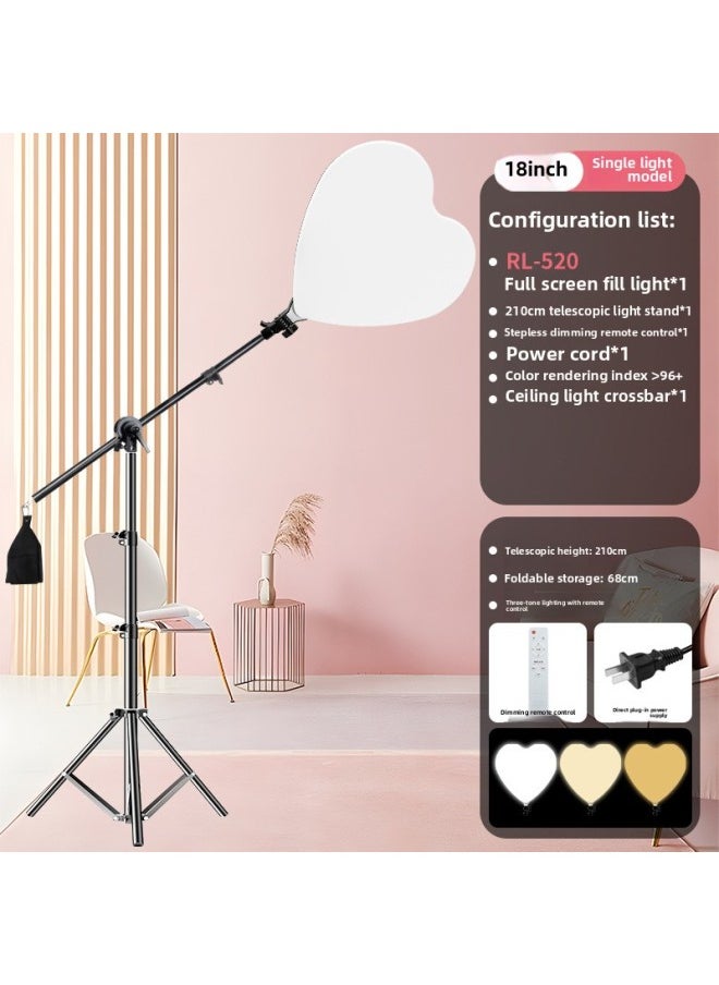 Generic 900w Studio Light Fill Light Photography Photo Anchor Beauty Chin Led Professional Food Light-Specifications:18inch [heart-shaped Flagship Exclusive Model] + 2m Floor-standing Roof Light Bracket  - Image 1