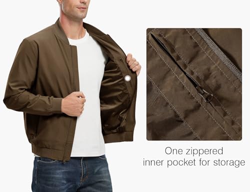 Rdruko Men's Lightweight Bomber Jacket Casual Stylish Fashion Coat Windbreaker(Brown, US S) - Image 4