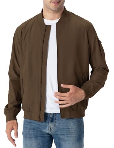 Rdruko Men's Lightweight Bomber Jacket Casual Stylish Fashion Coat Windbreaker(Brown, US S) - Image 3