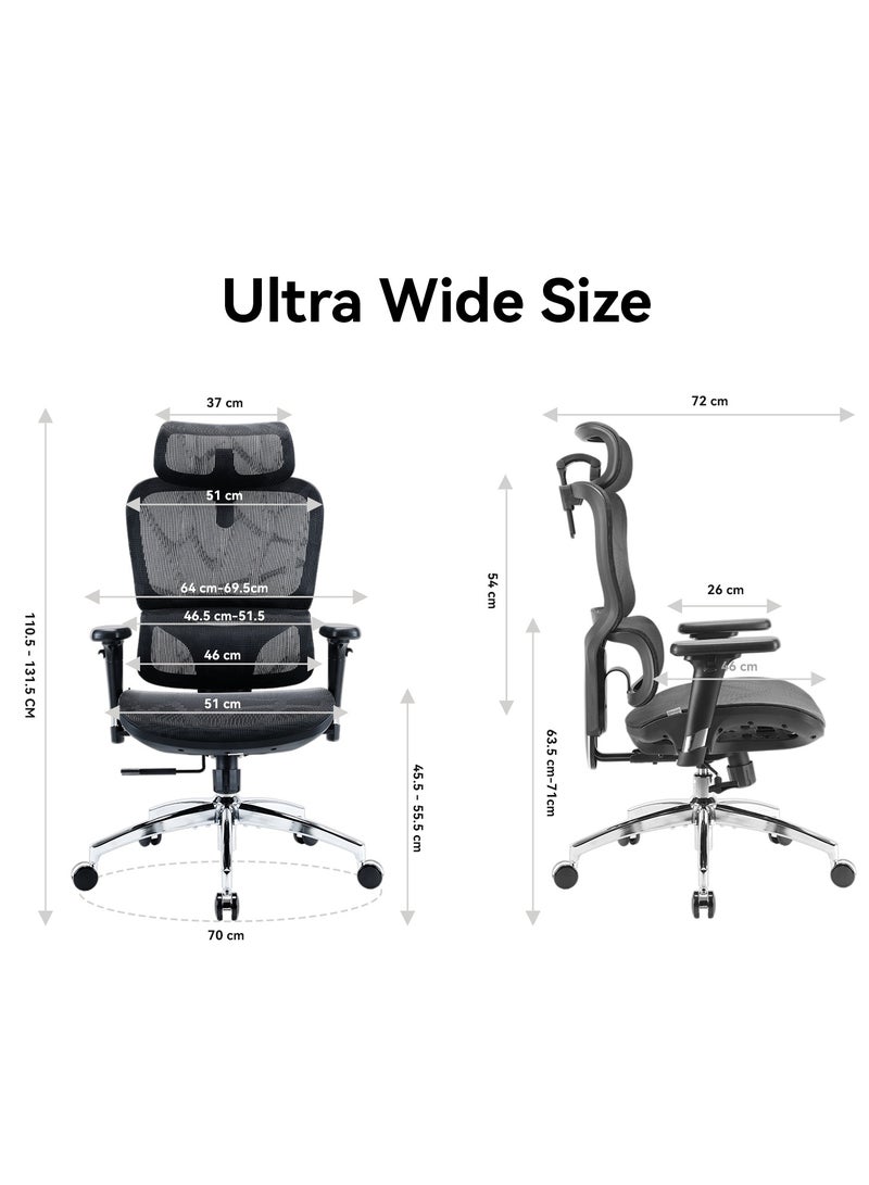 SIHOO M56B Ergonomic Office Chair, High Back Desk, Lumbar Support, Swivel Computer Task Chair with Adjustable Headrest, Tilt Function,Black - Image 4