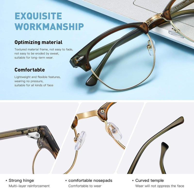 AOMASTE Store Blue Light Blocking Glasses Vintage Half Frame UV Clear Lens Anti Eyestrain Computer Gaming Glasses for Men Women - Image 3