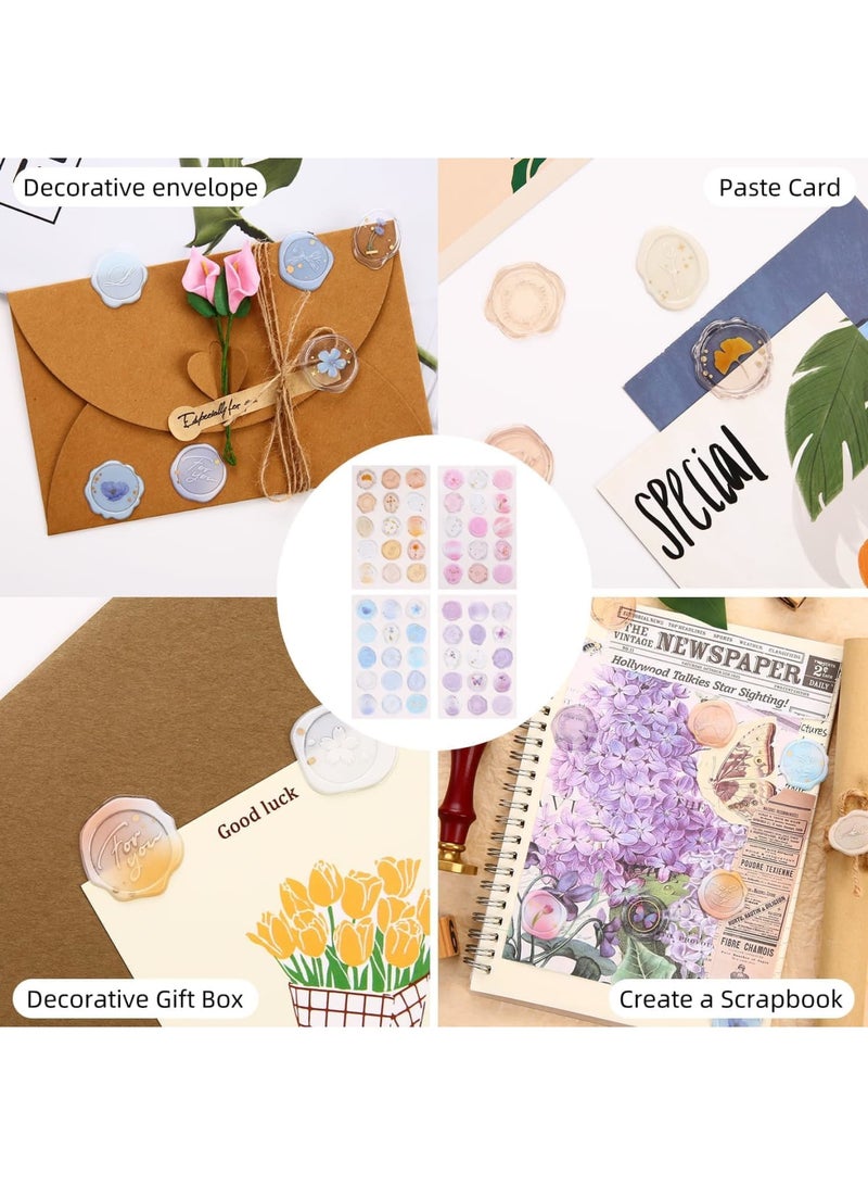 SYOSI ملصقات ختم الشمع بالأزهار والعنبر بتصاميم كريستالية شفافة، أختام ظرف ذاتية اللصق لدعوات الزفاف، حفلات استقبال المواليد، أعياد الميلاد، حفلات الزفاف، تزيين القرطاسية الأنيقة (120 قطعة، ذهبية، عاجية) - Image 2