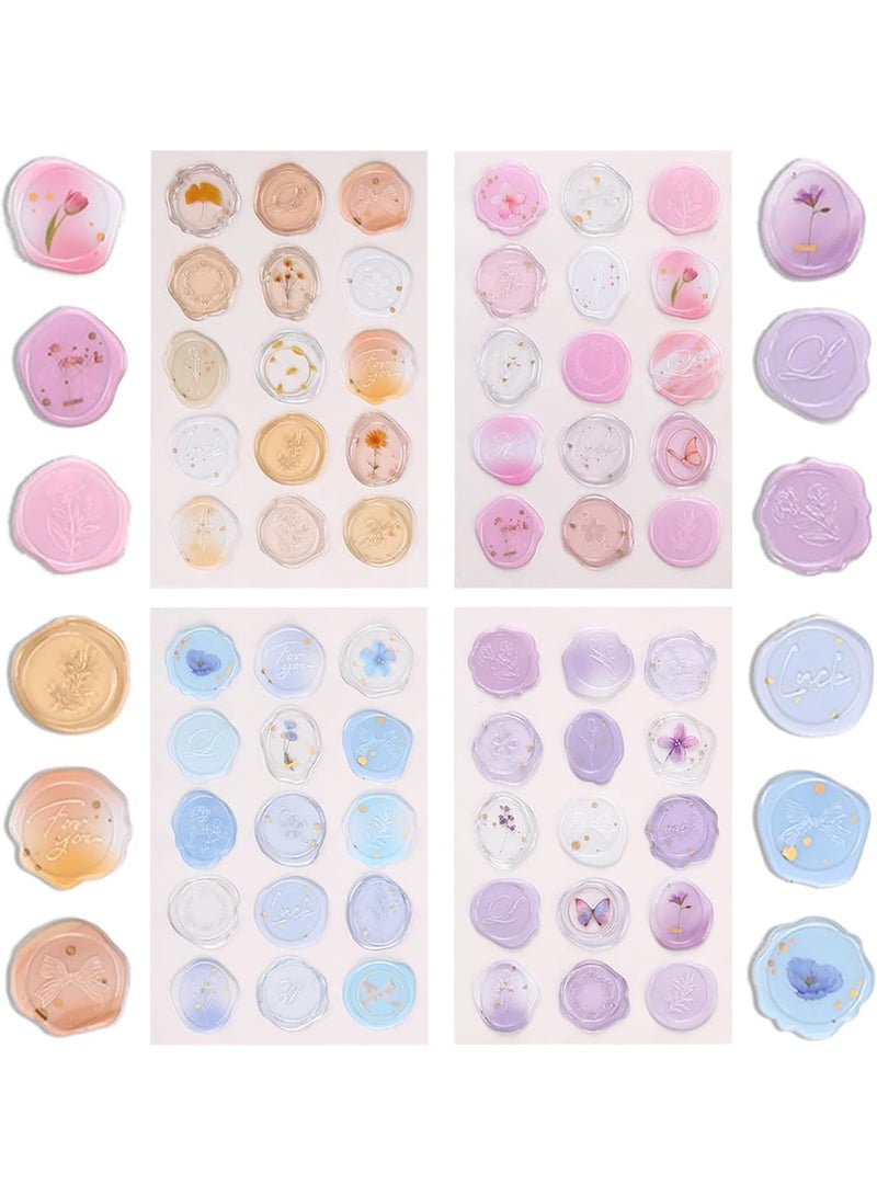 SYOSI ملصقات ختم الشمع بالأزهار والعنبر بتصاميم كريستالية شفافة، أختام ظرف ذاتية اللصق لدعوات الزفاف، حفلات استقبال المواليد، أعياد الميلاد، حفلات الزفاف، تزيين القرطاسية الأنيقة (120 قطعة، ذهبية، عاجية) - Image 1