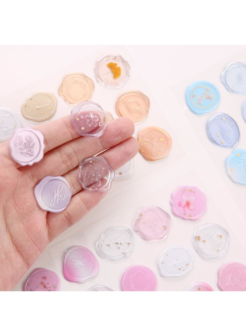 SYOSI ملصقات ختم الشمع بالأزهار والعنبر بتصاميم كريستالية شفافة، أختام ظرف ذاتية اللصق لدعوات الزفاف، حفلات استقبال المواليد، أعياد الميلاد، حفلات الزفاف، تزيين القرطاسية الأنيقة (120 قطعة، ذهبية، عاجية) - Image 5