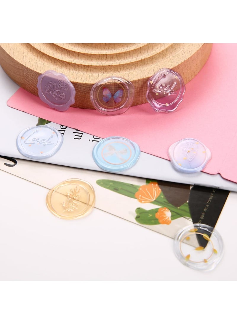 SYOSI ملصقات ختم الشمع بالأزهار والعنبر بتصاميم كريستالية شفافة، أختام ظرف ذاتية اللصق لدعوات الزفاف، حفلات استقبال المواليد، أعياد الميلاد، حفلات الزفاف، تزيين القرطاسية الأنيقة (120 قطعة، ذهبية، عاجية) - Image 4