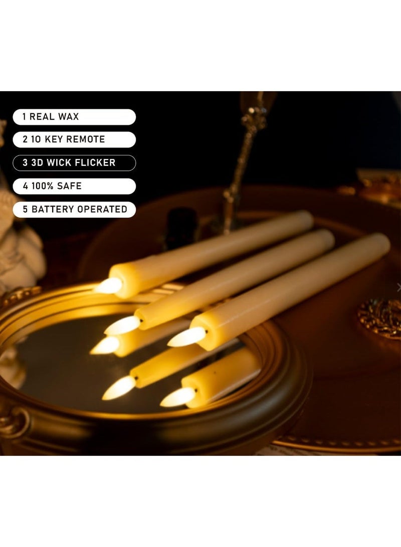 6 قطع من الشمع الحقيقي المطور من الشمع الحقيقي LED شموع مستدقة عديمة اللهب مع جهاز تحكم عن بعد، شموع تعمل بالبطارية ثلاثية الأبعاد تومض - أعواد شموع مزيفة واقعية طويلة 9.6 بوصة للمنزل/زفاف/ديكور عيد الميلاد - Image 3