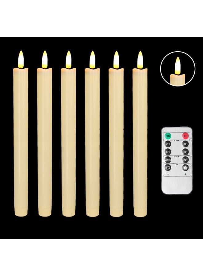 6 قطع من الشمع الحقيقي المطور من الشمع الحقيقي LED شموع مستدقة عديمة اللهب مع جهاز تحكم عن بعد، شموع تعمل بالبطارية ثلاثية الأبعاد تومض - أعواد شموع مزيفة واقعية طويلة 9.6 بوصة للمنزل/زفاف/ديكور عيد الميلاد - Image 2