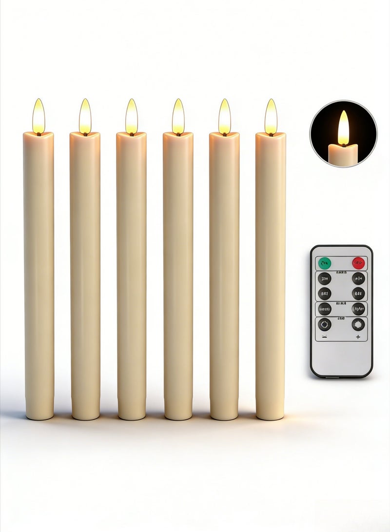 6 قطع من الشمع الحقيقي المطور من الشمع الحقيقي LED شموع مستدقة عديمة اللهب مع جهاز تحكم عن بعد، شموع تعمل بالبطارية ثلاثية الأبعاد تومض - أعواد شموع مزيفة واقعية طويلة 9.6 بوصة للمنزل/زفاف/ديكور عيد الميلاد - Image 1