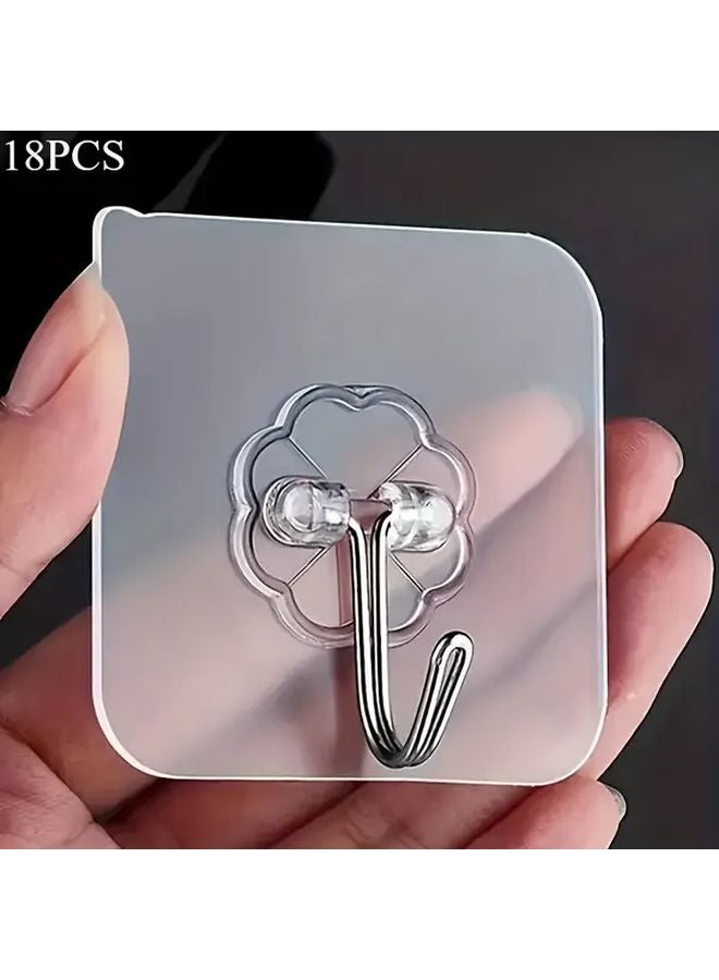 18 Pcs Waterproof Wall Hooks Strong Adhesive No Drilling Organizer Rack For Tiles - Image 1