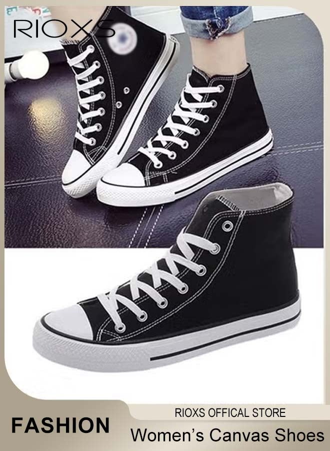 ريوكس أحذية القماش النسائية الكلاسيكية، أحذية عالية الدانتيل لأعلى، أحذية مسطحة عارضة الأزياء، مدربات عالية الجودة قابلة للتنفس مع فردية مطاطية غير منزلقة، مناسبة للعمل، الرياضة، التسوق، المشي، الجري وأوقات أخرى - Image 2