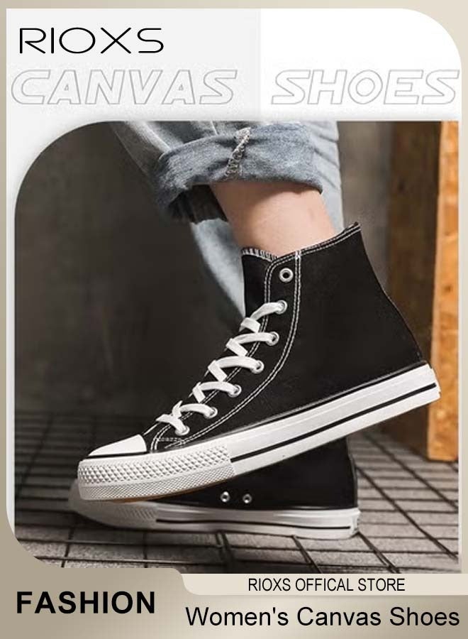 ريوكس أحذية القماش النسائية الكلاسيكية، أحذية عالية الدانتيل لأعلى، أحذية مسطحة عارضة الأزياء، مدربات عالية الجودة قابلة للتنفس مع فردية مطاطية غير منزلقة، مناسبة للعمل، الرياضة، التسوق، المشي، الجري وأوقات أخرى - Image 3