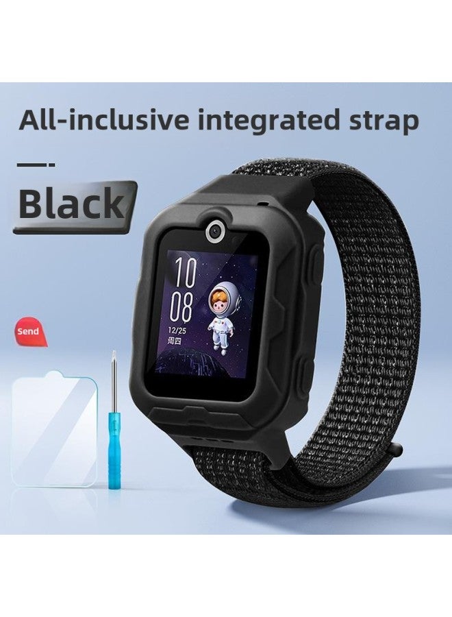 For Huawei 3pro Super Edition/3S/3/4pro/5 Children's Phone Watch Strap With Middle Frame All-in-One-Color:Huawei 4pro Black Framed Nylon Strap-short Style—free Film - Image 1
