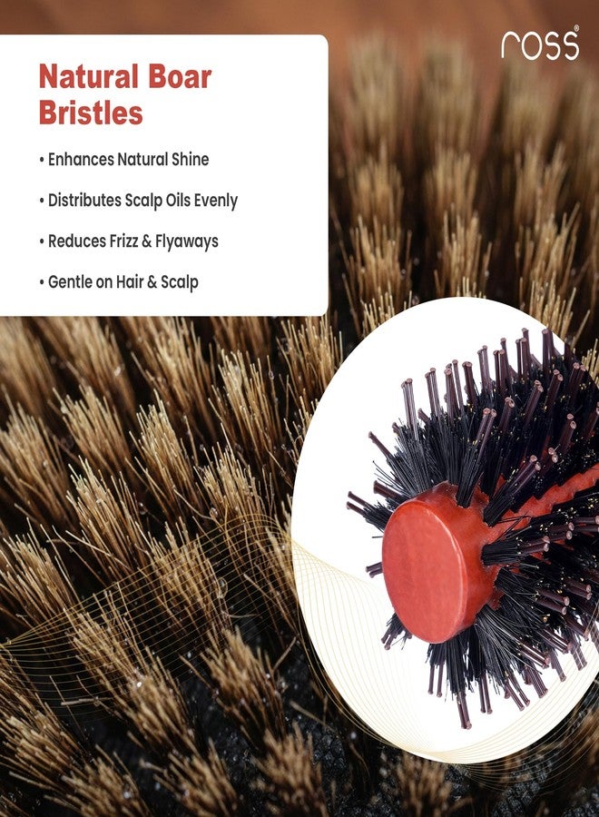 Ross Round Hair Brush with Natural Boar Bristles & Nylon Pins | Professional Blow Dry Styling Brush for Volume, Curl & Shine | Frizz Control | Wooden Handle | For Men & Women - Image 3