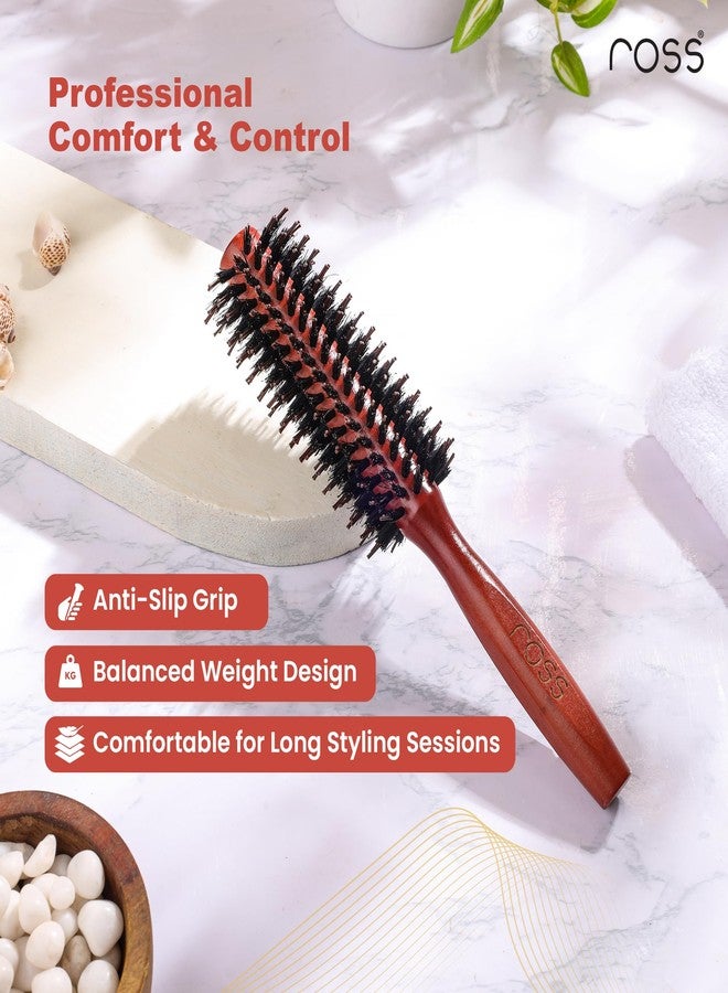 Ross Round Hair Brush with Natural Boar Bristles & Nylon Pins | Professional Blow Dry Styling Brush for Volume, Curl & Shine | Frizz Control | Wooden Handle | For Men & Women - Image 5