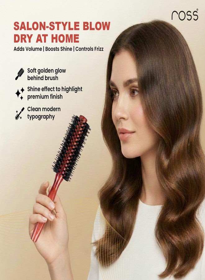 Ross Round Hair Brush with Natural Boar Bristles & Nylon Pins | Professional Blow Dry Styling Brush for Volume, Curl & Shine | Frizz Control | Wooden Handle | For Men & Women - Image 2