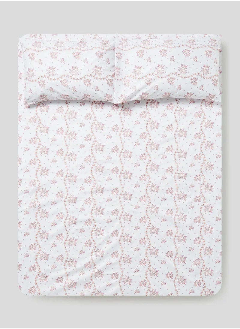 RISHAHOME 3-Piece Printed 180 TC Cotton Fitted Bedsheet Set Queen Size, Premium Collection (1 Bedsheet + 2 Pillow Cases) Loblolly 200x180 Cm  - Image 1
