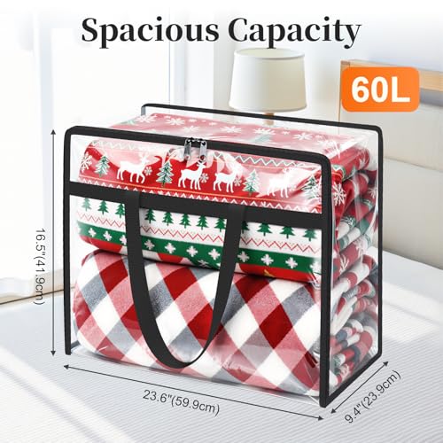 SpaceTrove Clear Clothes Storage Bags, 4 Pack Closet Organizers and Under Bed Storage Containers, Foldable Moving Bags with Zippers for Comforter, Blanket, Bedding, Duvet, PVC Packing Bags 60L - Image 2