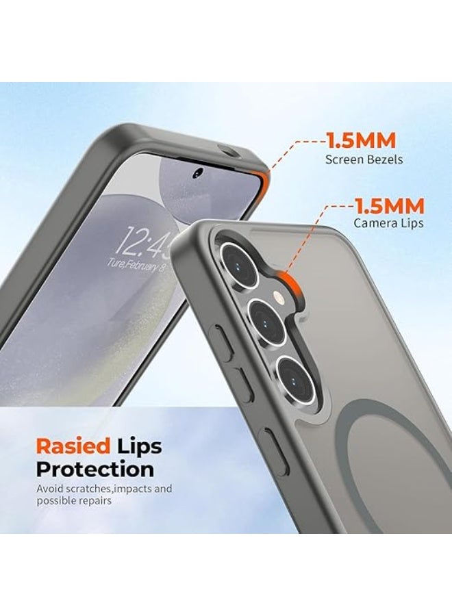 جراب مغناطيسي لهاتف Samsung Galaxy S24 Plus وS25 Plus، متوافق مع MagSafe، حماية من السقوط بدرجة عسكرية، جراب نحيف شفاف مقاوم للصدمات مع جراب هاتف مضاد لبصمات الأصابع (رمادي) - Image 4