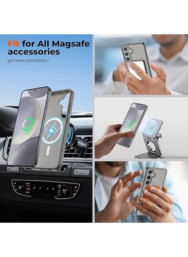 جراب مغناطيسي لهاتف Samsung Galaxy S24 Plus وS25 Plus، متوافق مع MagSafe، حماية من السقوط بدرجة عسكرية، جراب نحيف شفاف مقاوم للصدمات مع جراب هاتف مضاد لبصمات الأصابع (رمادي) - Image 3