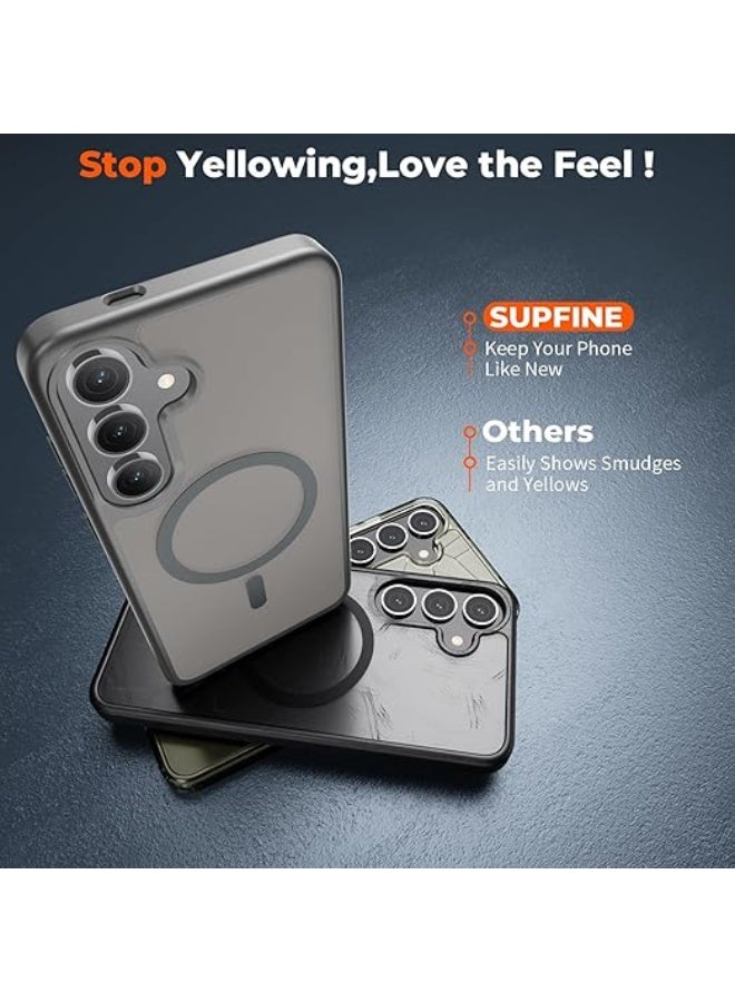 جراب مغناطيسي لهاتف Samsung Galaxy S24 Plus وS25 Plus، متوافق مع MagSafe، حماية من السقوط بدرجة عسكرية، جراب نحيف شفاف مقاوم للصدمات مع جراب هاتف مضاد لبصمات الأصابع (رمادي) - Image 2