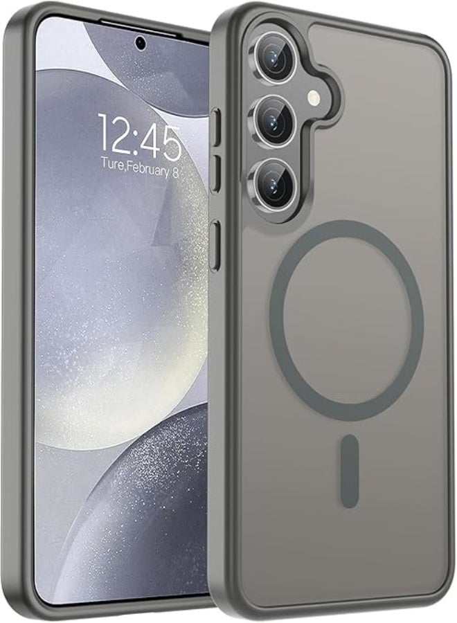جراب مغناطيسي لهاتف Samsung Galaxy S24 Plus وS25 Plus، متوافق مع MagSafe، حماية من السقوط بدرجة عسكرية، جراب نحيف شفاف مقاوم للصدمات مع جراب هاتف مضاد لبصمات الأصابع (رمادي) - Image 1