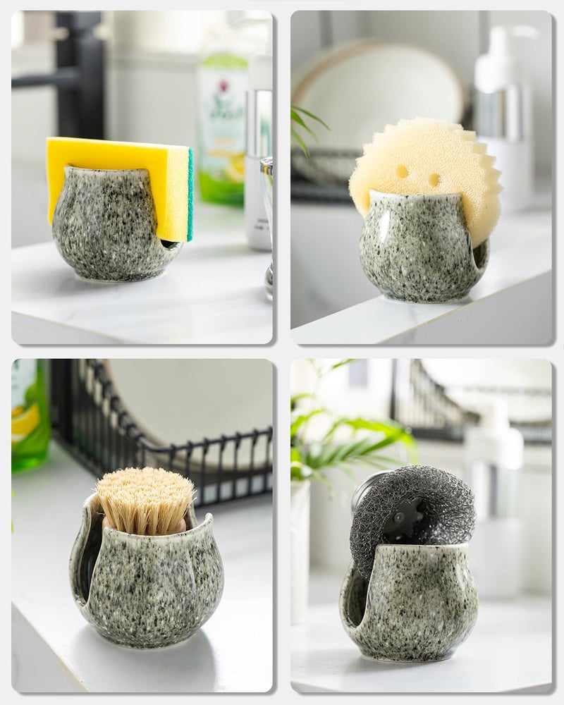Zoeeker Ceramic Sponge Holder, Kitchen Sponge Holder Sink Caddy Organizer Dish Rack for Kitchen Sink Suction, Bathroom, Brush, Special Gray - Image 5