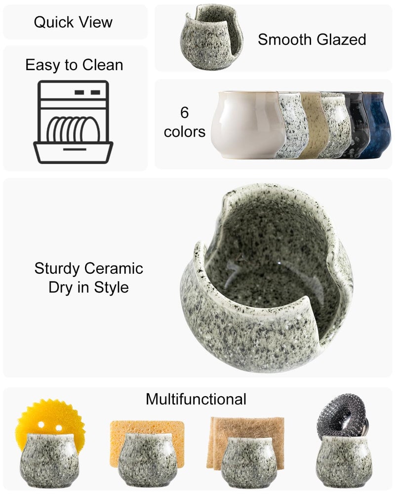 Zoeeker Ceramic Sponge Holder, Kitchen Sponge Holder Sink Caddy Organizer Dish Rack for Kitchen Sink Suction, Bathroom, Brush, Special Gray - Image 2