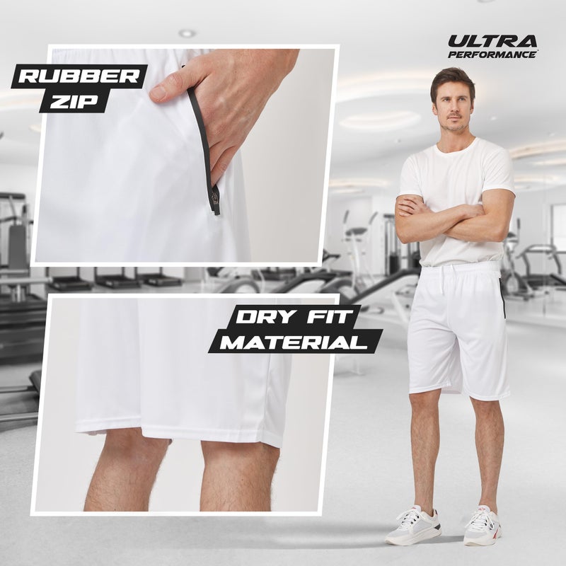 Ultra Performance شورتات رياضية للرجال 5 قطع بأداء فائق، شورتات جيم كرة السلة للرجال مع جيوب بسحاب - Image 3