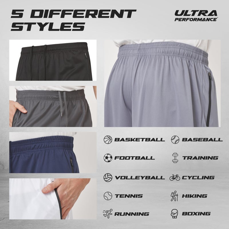 Ultra Performance شورتات رياضية للرجال 5 قطع بأداء فائق، شورتات جيم كرة السلة للرجال مع جيوب بسحاب - Image 5