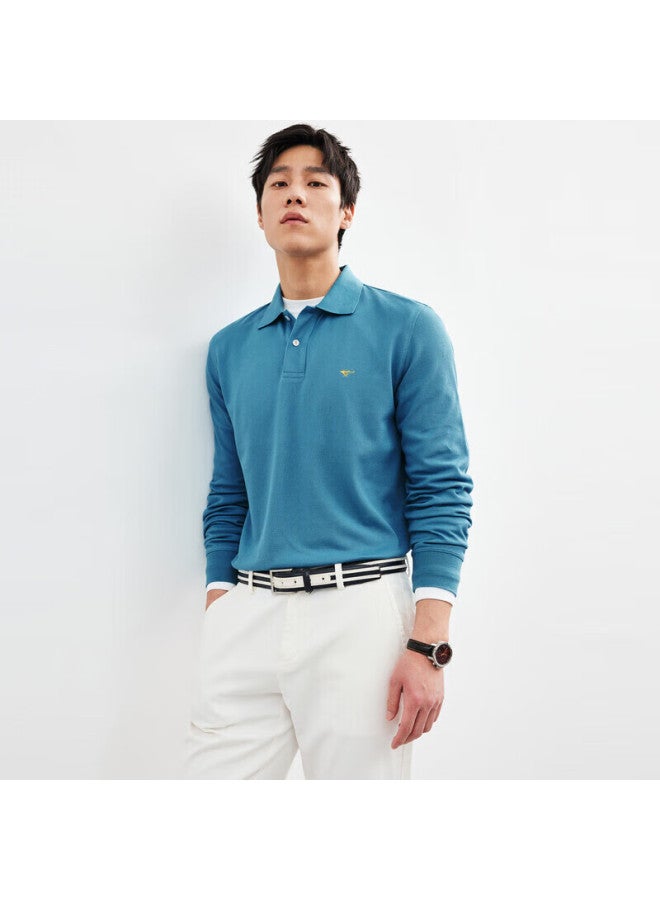 Septwolves Men's Long Sleeve Cotton Easy Care Business Casual Turn-down Collar Solid Color Polo Comfortable Skin-friendly Breathable Men's Clothing - Image 2
