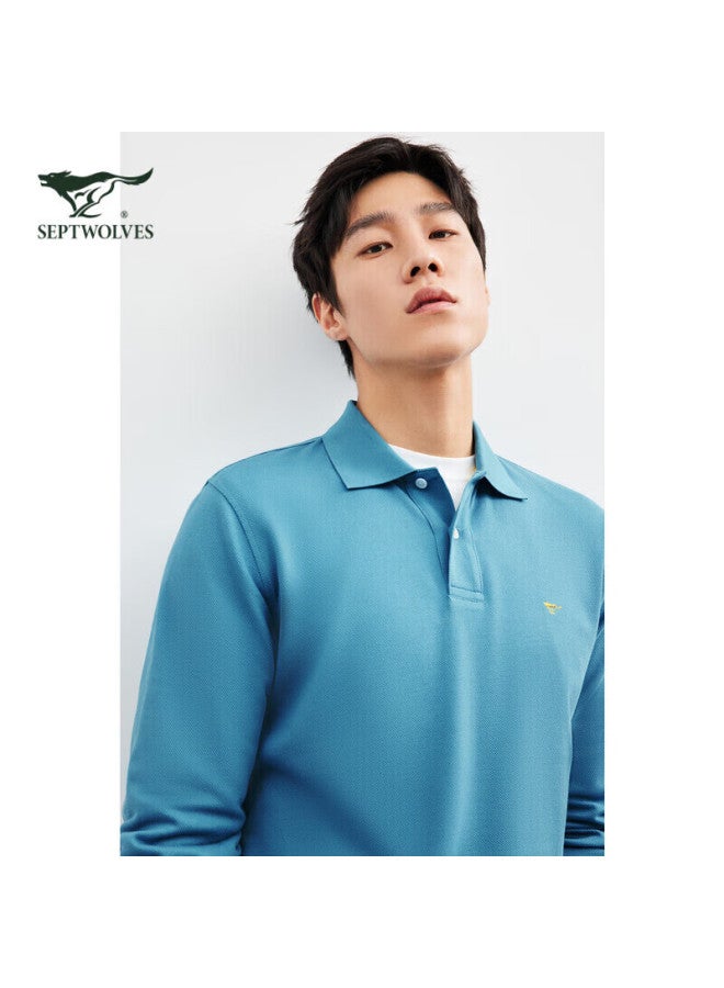 Septwolves Men's Long Sleeve Cotton Easy Care Business Casual Turn-down Collar Solid Color Polo Comfortable Skin-friendly Breathable Men's Clothing - Image 1
