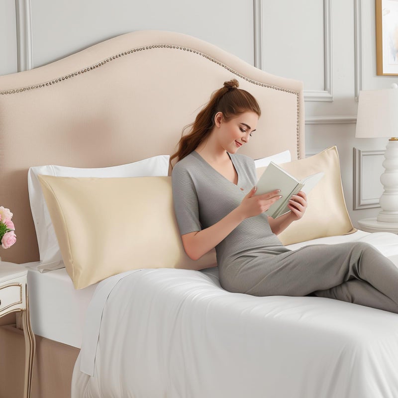 INFIIXSO Body Pillow Cover with Zipper  Luxury Mulberry Silk Long Body Pillow Case 20x54 Inches  Ultra Smooth and Soft Cooling Body Pillow Pillowcase  Gift for Women  Men(Ivory) - Image 3