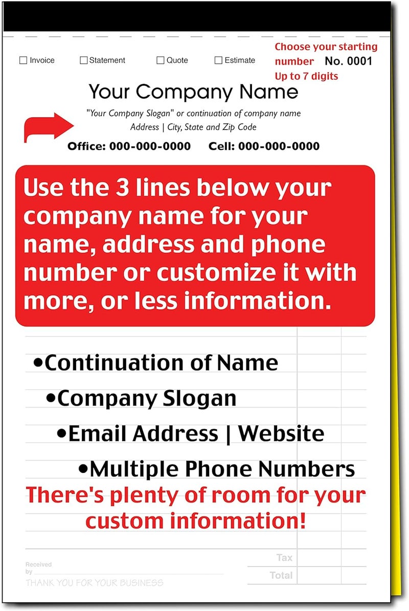 Custom CH Printco Sales, Invoice, Statement, Estimate, Quote, Personalized Multipurpose Duplicate Carbonless Form with Your Company Name - 2 Books (100 Sets) 5-1/2" Wide x 8-1/2" Tall. - Image 5