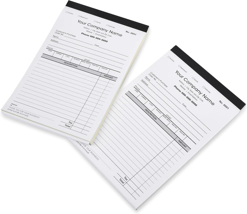 Custom CH Printco Sales, Invoice, Statement, Estimate, Quote, Personalized Multipurpose Duplicate Carbonless Form with Your Company Name - 2 Books (100 Sets) 5-1/2" Wide x 8-1/2" Tall. - Image 2