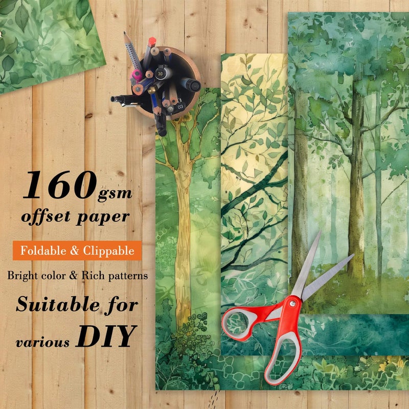 EAMOTOL Green Scrapbook Paper Pad 6 x 6 in- 24 Sheets Forest Patterned Designed Tree Decorative Decoupage Folded Card Material Gift Wrapping Planners Junk Journal DIY Crafts Photo Album - Image 4
