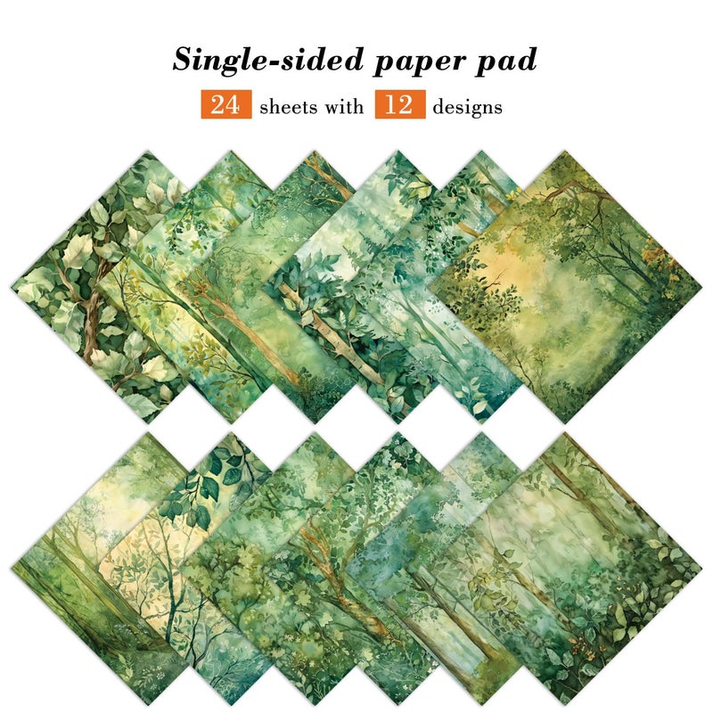 EAMOTOL Green Scrapbook Paper Pad 6 x 6 in- 24 Sheets Forest Patterned Designed Tree Decorative Decoupage Folded Card Material Gift Wrapping Planners Junk Journal DIY Crafts Photo Album - Image 2