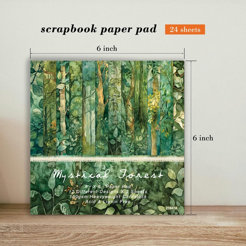 EAMOTOL Green Scrapbook Paper Pad 6 x 6 in- 24 Sheets Forest Patterned Designed Tree Decorative Decoupage Folded Card Material Gift Wrapping Planners Junk Journal DIY Crafts Photo Album - Image 3