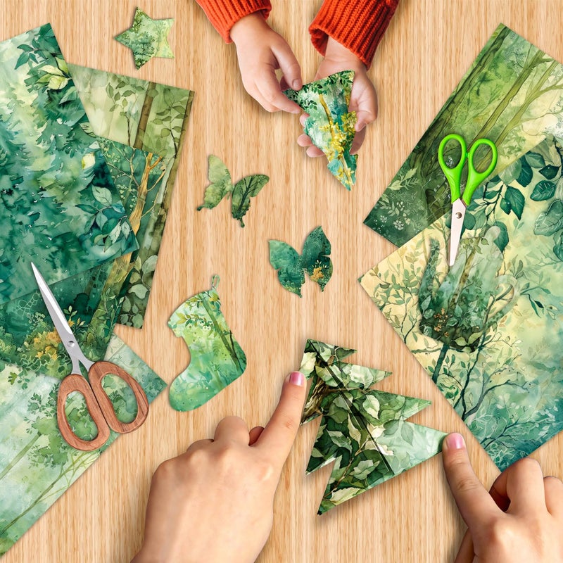 EAMOTOL Green Scrapbook Paper Pad 6 x 6 in- 24 Sheets Forest Patterned Designed Tree Decorative Decoupage Folded Card Material Gift Wrapping Planners Junk Journal DIY Crafts Photo Album - Image 5