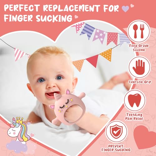 Tinabless Teething Toys for Babies 6-12 Months, Tinabless Unicorn Never Drop Silicone Teether Designed for Babies 0-6 Months, Car Seat Toy for New Born, Natural Organic Baby Teether for Boys&Girls, Pink - Image 5