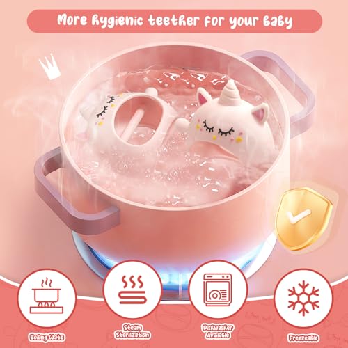 Tinabless Teething Toys for Babies 6-12 Months, Tinabless Unicorn Never Drop Silicone Teether Designed for Babies 0-6 Months, Car Seat Toy for New Born, Natural Organic Baby Teether for Boys&Girls, Pink - Image 4
