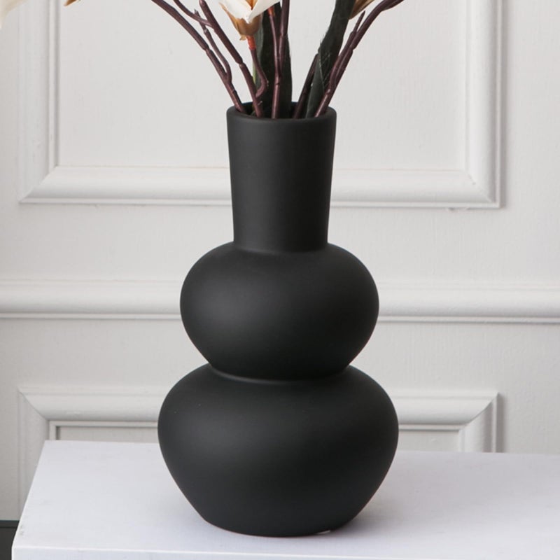Tenforie Black Vase Modern Ceramic Vase Black Matte Clay Vases for Pampas Grass Minimalist Home Fresh Flowers Dried Flowers