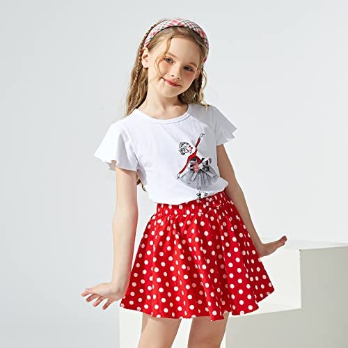 J·E Sterguard Girls Red Polka Dot Mini Skirt, Full Round Skirts with Large Swing,Stretch Waist Girls Skirts Full Circle Skater Skirt Suitable for Party or Sport 10-12Years 1333-10-5 - Image 4