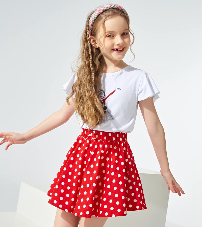 J·E Sterguard Girls Red Polka Dot Mini Skirt, Full Round Skirts with Large Swing,Stretch Waist Girls Skirts Full Circle Skater Skirt Suitable for Party or Sport 10-12Years 1333-10-5 - Image 3