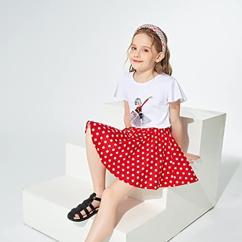 J·E Sterguard Girls Red Polka Dot Mini Skirt, Full Round Skirts with Large Swing,Stretch Waist Girls Skirts Full Circle Skater Skirt Suitable for Party or Sport 10-12Years 1333-10-5 - Image 2
