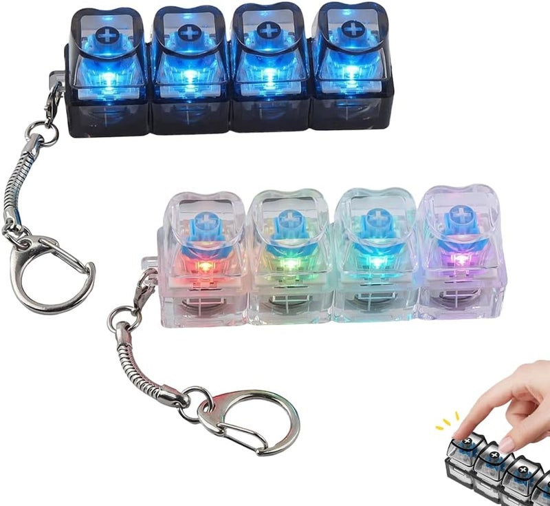 2 Pcs Mechanical Keycap Clicker Keychain - Anxiety Relief Fidget Keyboard with LED Lights - Image 1