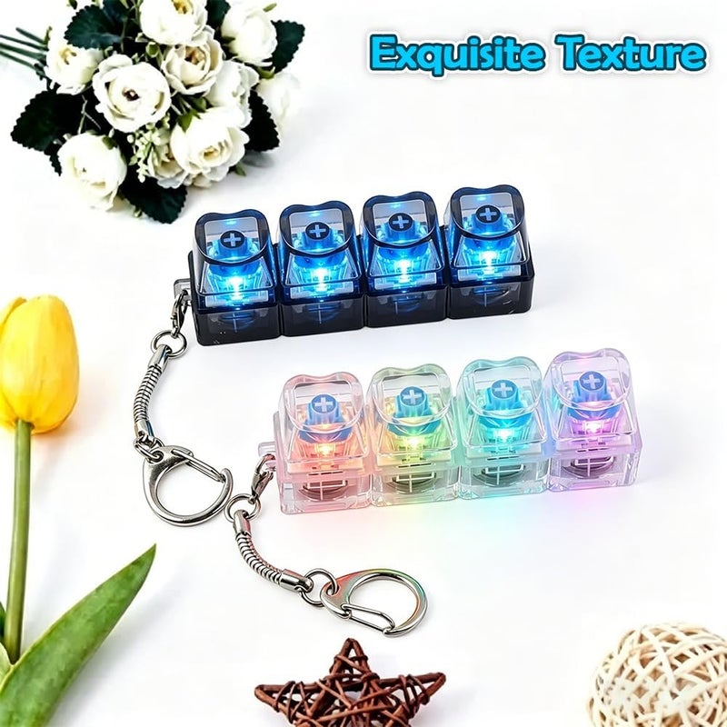 2 Pcs Mechanical Keycap Clicker Keychain - Anxiety Relief Fidget Keyboard with LED Lights - Image 4