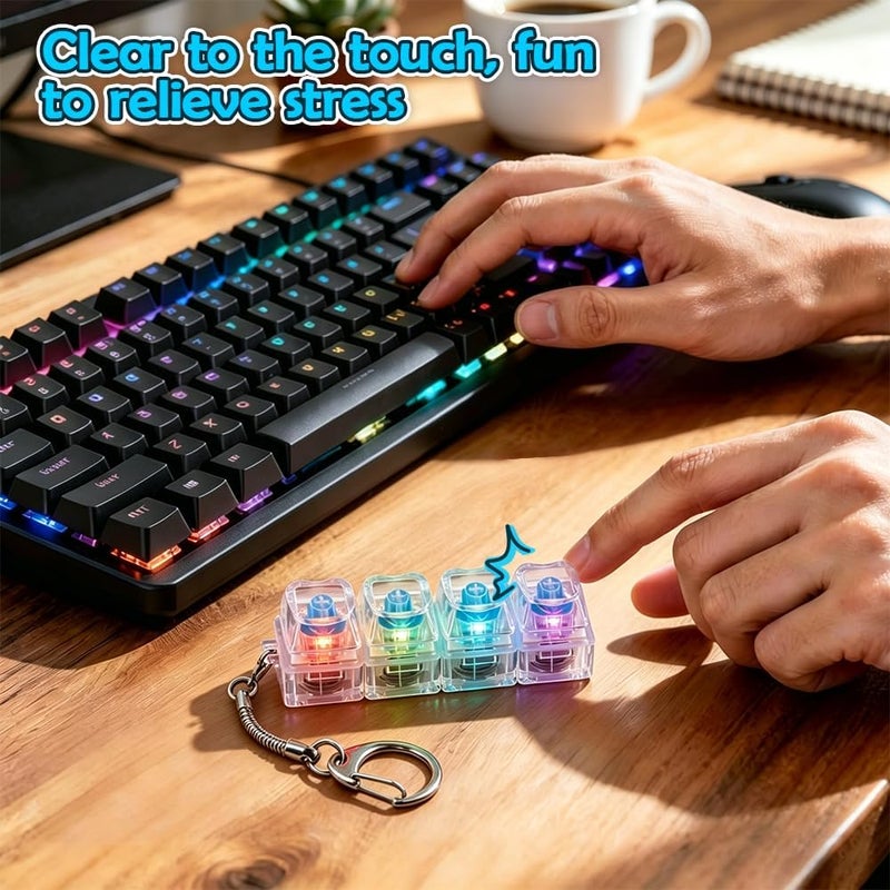 2 Pcs Mechanical Keycap Clicker Keychain - Anxiety Relief Fidget Keyboard with LED Lights - Image 5